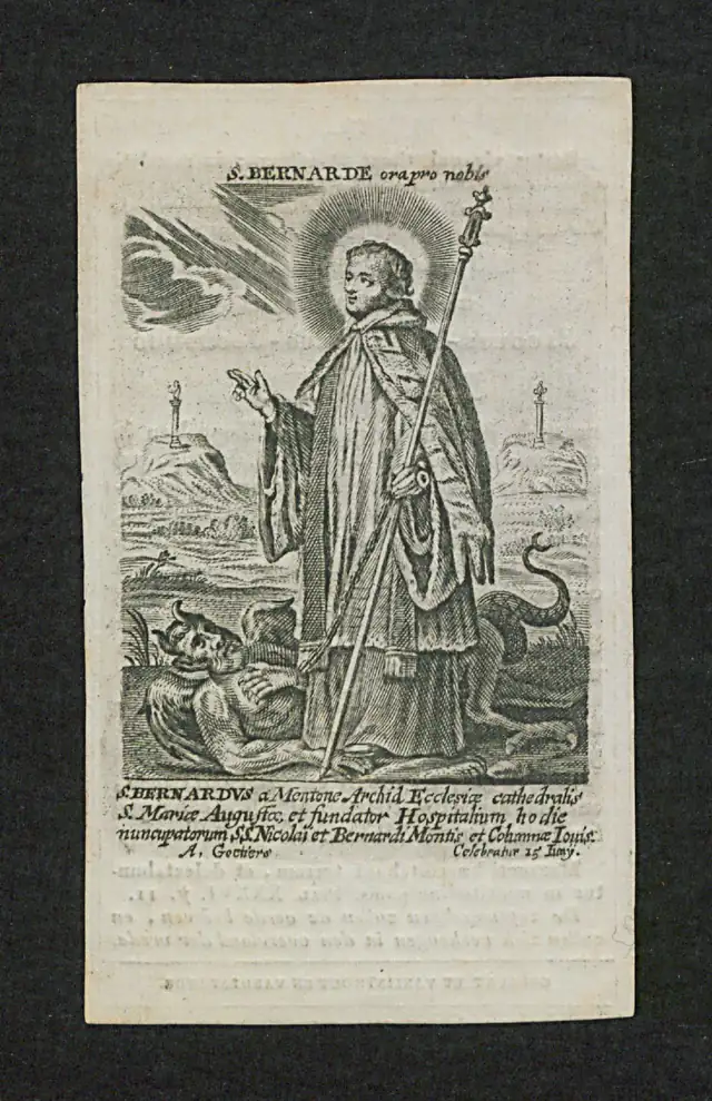S. Bernardo de Menthon em pintura de arte sacra
